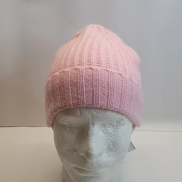 NWT C by Bloomingdale's Cashmere Ribbed Beanie Powder Pink One Size - Picture 3 of 12